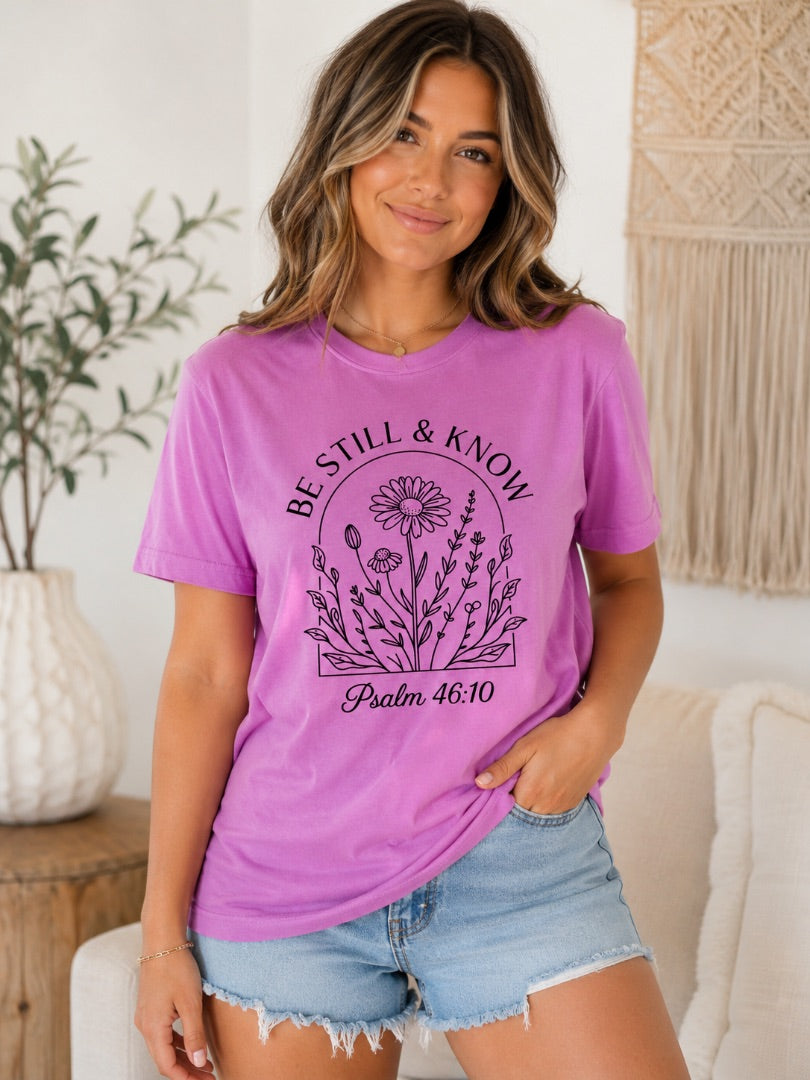 Purple Be still and Know Women-Tops, Medium